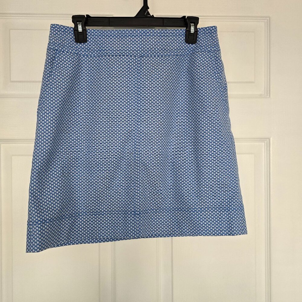 Talbots Pencil Skirt Lined Blue‎ & White Sailboat Patterned Cotton Blend Sz 10